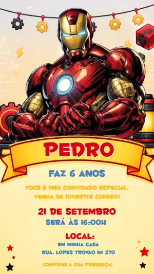 Convite de Aniversário Homem de Ferro Editável
