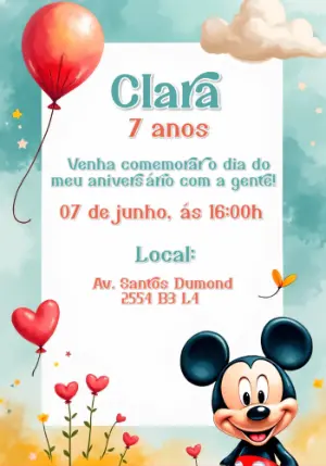 Convite de Aniversário Mickey Mouse para Editar Online