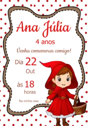 Convite Aniversário Chapéuzinho Vermelho para Editar Online