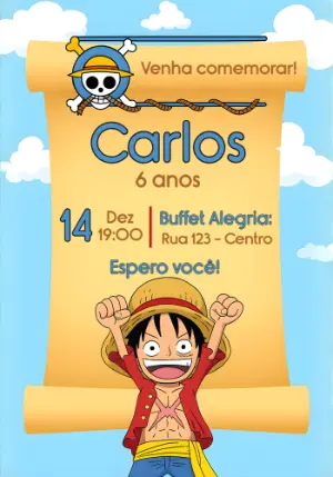 Convite de Aniversário One Piece com Luffy para Editar Online