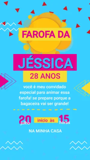 Convite Animado Aniversário Farofa Colorido para Editar