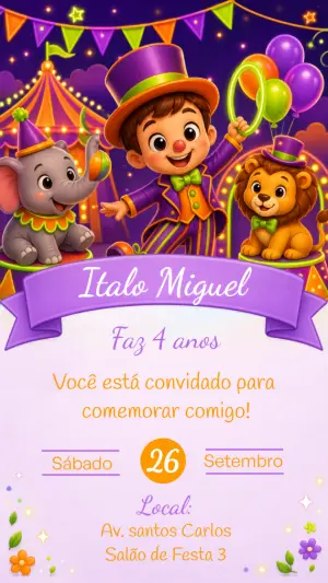Invitation d'anniversaire Cirque – Statique – CollorGraph EDITOR