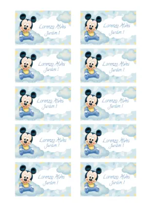 Etiqueta Escolar Mickey Baby Azul para Editar e Imprimir
