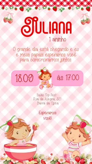 Vídeo Convite Moranguinho Retrô Editável para Aniversário