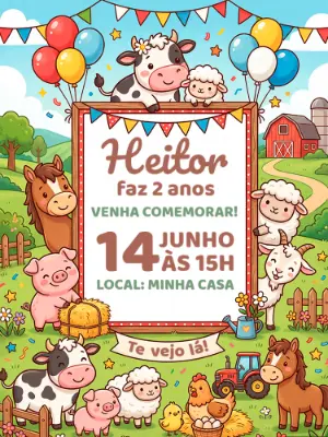 Convite de Aniversário Fazendinha Infantil para Editar