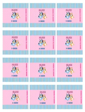 Adesivo para Bala Personalizada Bluey e Bingo Rosa e Azul para Editar