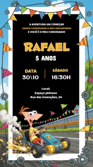 Convite de Aniversário Phineas e Ferb para Editar Online