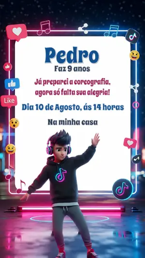 Convite de Aniversário Tema TikTok para Editar Online
