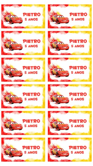 Tag de Aniversário Carros Disney para Editar Online