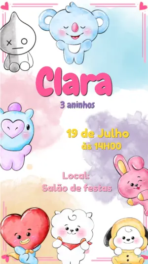 Convite Animado Aniversário BT21 para Editar Online
