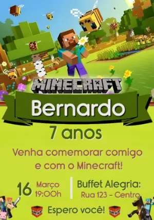 Convite Digital Minecraft: Modelo Editável para Aniversário