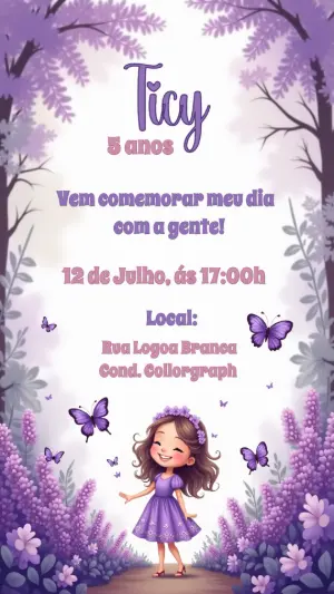 Convite Aniversário Jardim das Borboletas para Editar Online