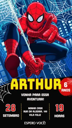 Convite Digital Homem Aranha para Aniversário | Modelo Editável