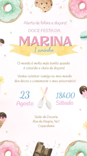 Convite de Aniversário Mundo Doce Editável para Menina