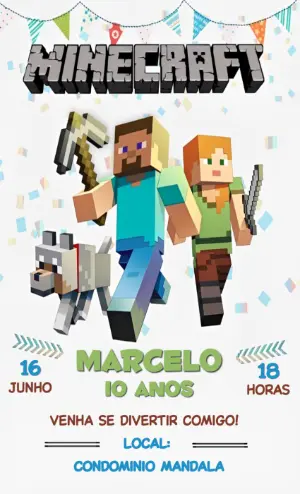 Convite de Aniversário Minecraft Editável