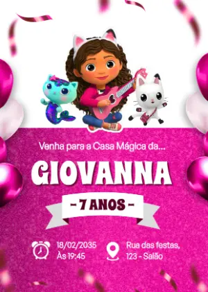 Convite de Aniversário Casa Mágica da Gabby Rosa para Editar