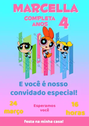 Convite de Aniversário Meninas Super Poderosas para Editar