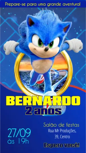 Convite Animado Aniversário Sonic Filme para Editar