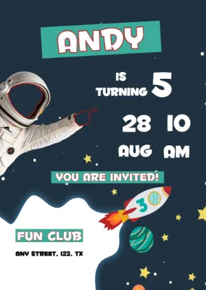 Editable Astronaut Space Birthday Invitation Template