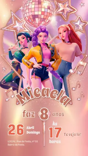 Invitation d'anniversaire KPop Demon Hunters – Statique – Alegria no ar