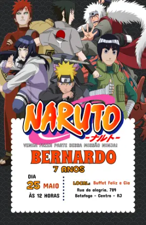 Convite de Aniversário Naruto Editável