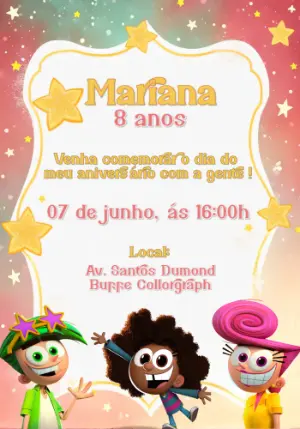 Convite de Aniversário Padrinhos Mágicos para Editar Online