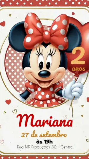 Vídeo Convite Animado Aniversário Minnie Vermelha para Editar