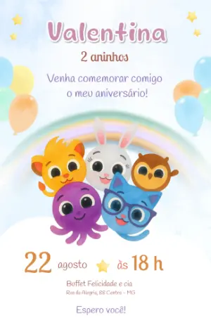 Convite Digital Aniversário Infantil Bolofofos para Editar
