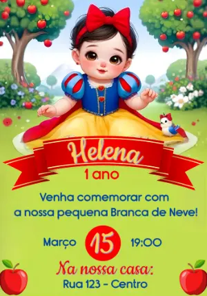 Convite Aniversário Branca de Neve Baby Fofo para Editar