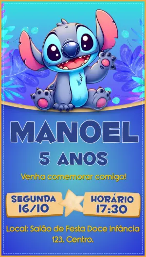 Invitación de cumpleaños Stitch – Estático – Idesign Personalizados