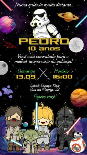 Convite Aniversário Star Wars com Personagens para Editar