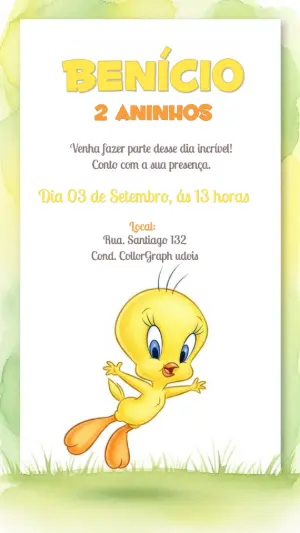 Convite de Aniversário Piu Piu Baby Looney Tunes para Editar