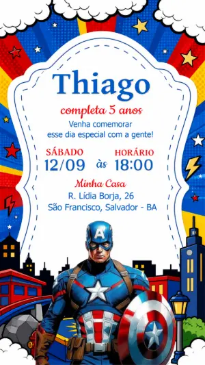 Convite de Aniversário Capitão América Editável