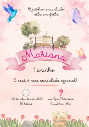 Convite de Aniversário Jardim Encantado Delicado para Editar
