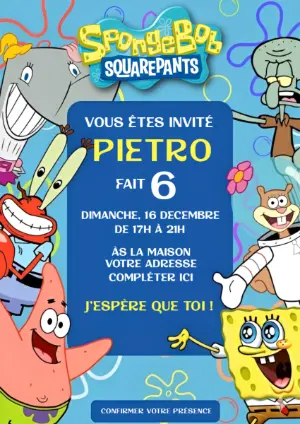 Invitation Anniversaire Bob l'éponge à Modifier en Ligne