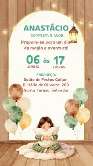 Convite de Aniversário Festa do Pijama Aquarela para Editar
