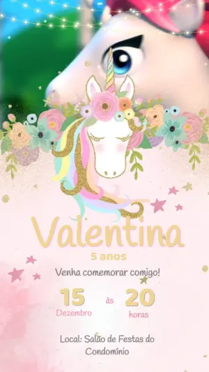 Convite Animado de Aniversário Unicórnio Mágico para Editar
