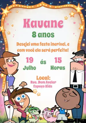 Convite de Aniversário Padrinhos Mágicos para Editar Online