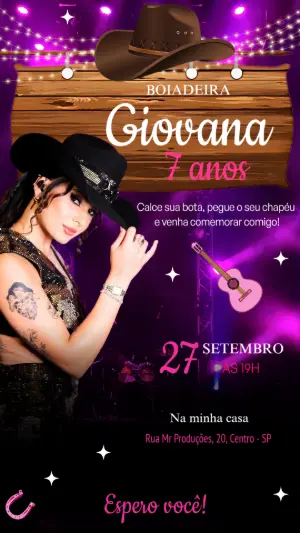 Convite Aniversário Boiadeira Country para Editar e Imprimir