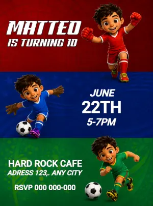 Soccer Birthday Party Invitation Template for Editing