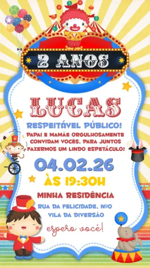 Convite de Aniversário Circo Colorido para Editar