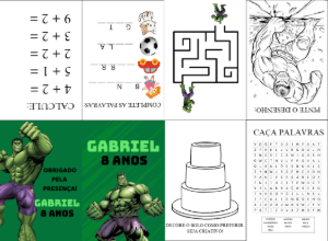 Livrinho de Atividades Hulk para Aniversário para Editar Online