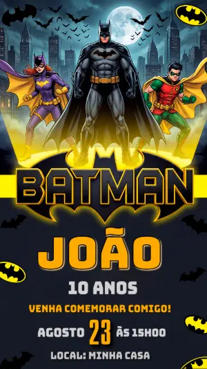 Convite de Aniversário Batman e Heróis para Editar