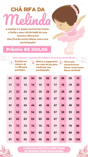 Chá Rifa de Bebê Bailarina Rosa para Editar