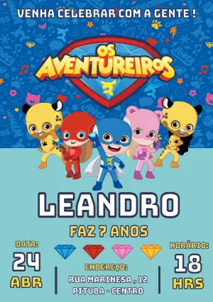 Convite de Aniversário Os Aventureiros para Editar Online