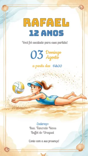 Convite Aniversário Vôlei de Praia para Editar Online