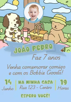 Convite de Aniversário Bobbie Goods com Foto Modelo Editável