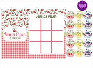 Jogo da Velha Cerejinha Editável para Aniversário