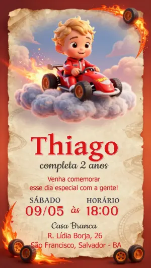 Convite de Aniversário Infantil Corrida de Kart para Editar