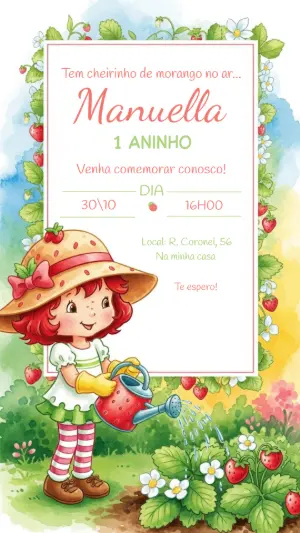 Convite de Aniversário Moranguinho para Editar Online